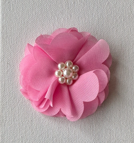 Pink chiffon Flower Clip with pearl centre