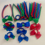 Emerald Green, electric blue and red school Hair Accessories Pack