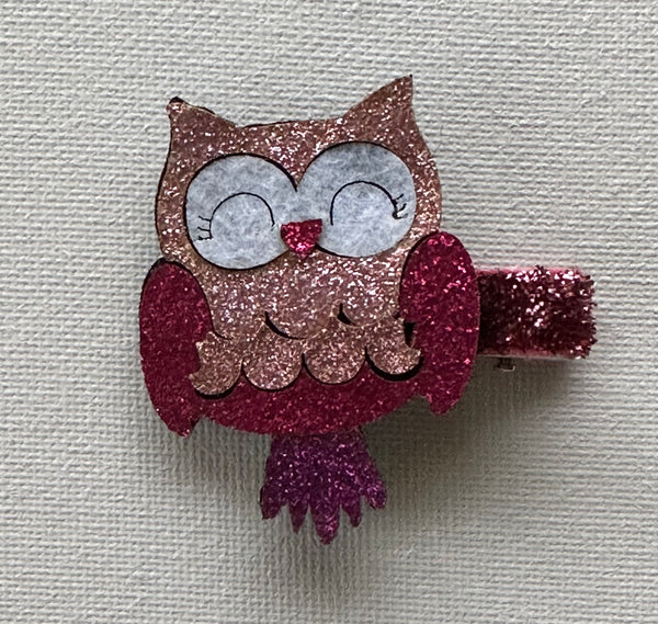 Pink Owl Glitter Hair Clip