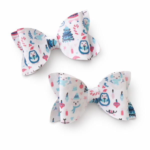 Christmas Santa Sleigh Pigtail Pair Bow
