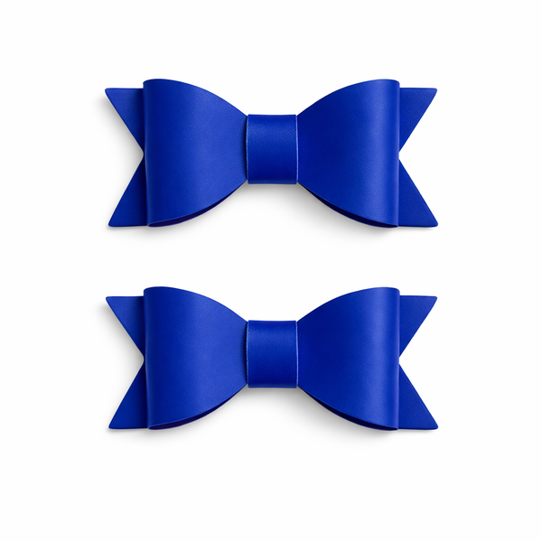 Pigtail Pair Blue Faux Leather School Bow Hair Clip School Hair Accessories