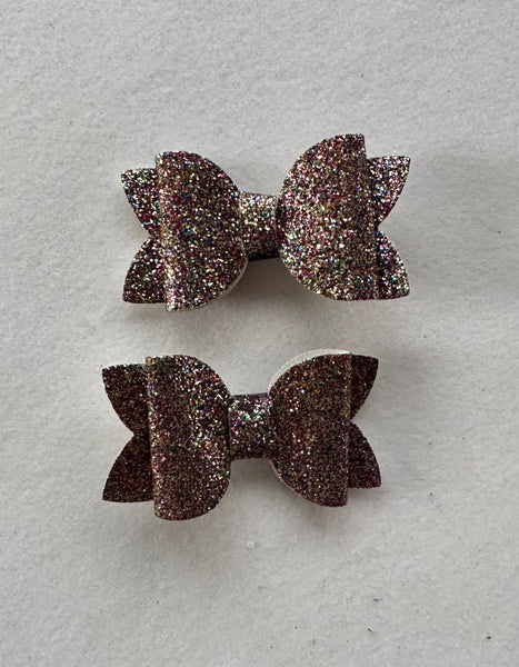 Pigtail pair Christmas Gold Rainbow Shimmer Mini Bows