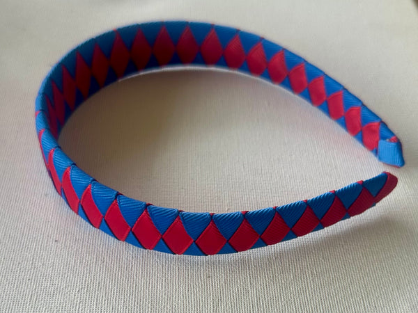 2.5cm wide woven headband red and royal blue