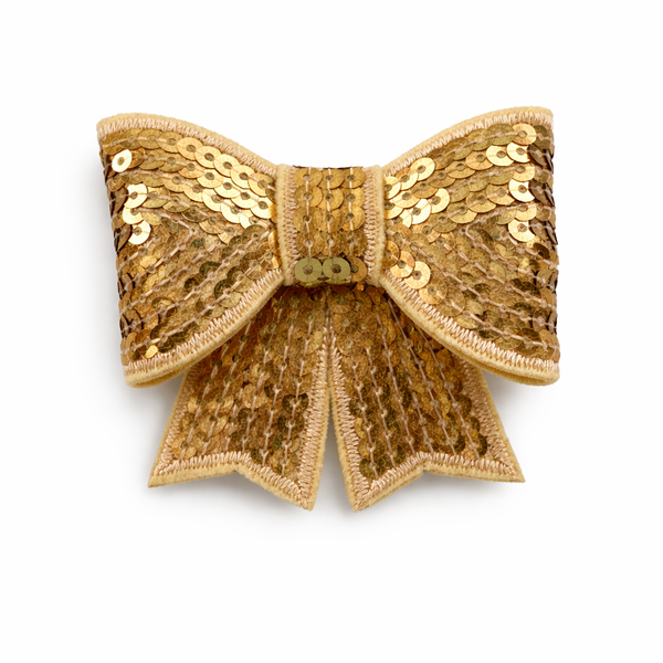 Gold Sequin 3 inch Bow Clip