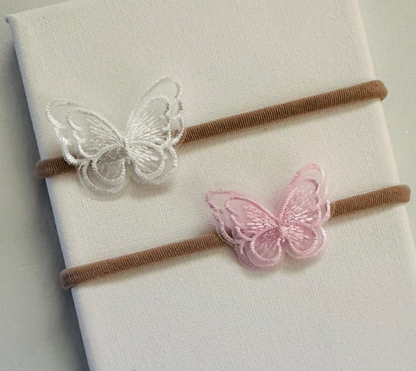 Two Butterfly Headbands Pink and Ivory