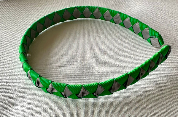 1.5cm wide woven headband emerald green and metal grey