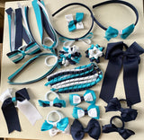 Navy, Turquoise and White School Hair Accessories Pack