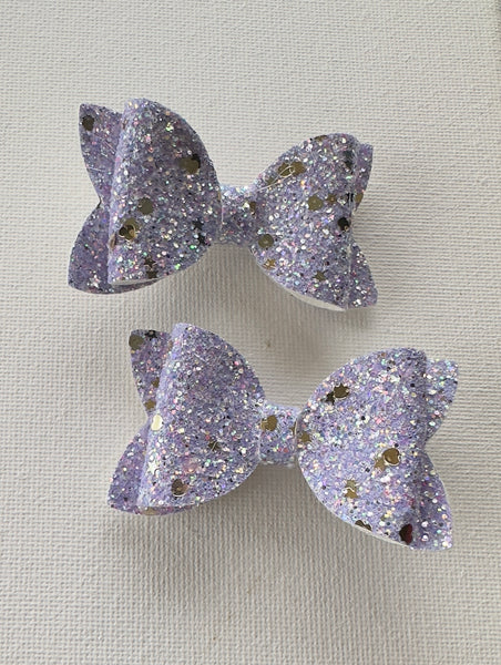 Purple Gold Glitter Hearts Pigtail Bow Pair