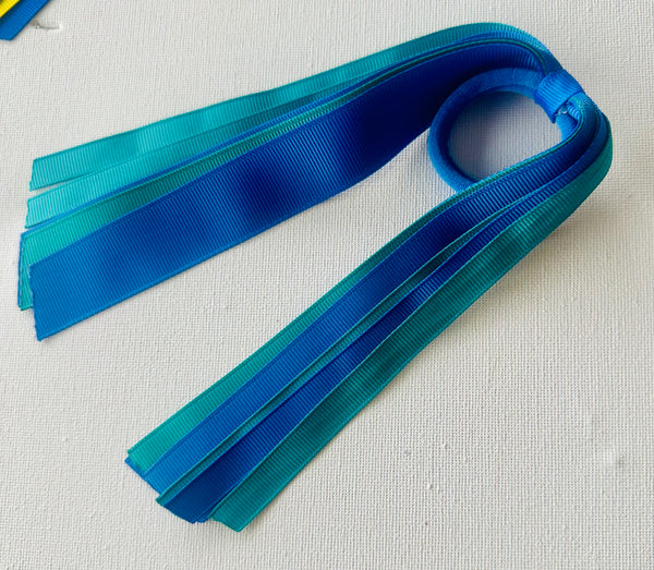 Ribbon hair tie royal blue and jade