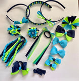 Navy, turquoise and lime School Hair Accessories Pack