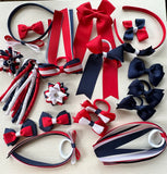 Red, navy and white School Hair Accessories Pack