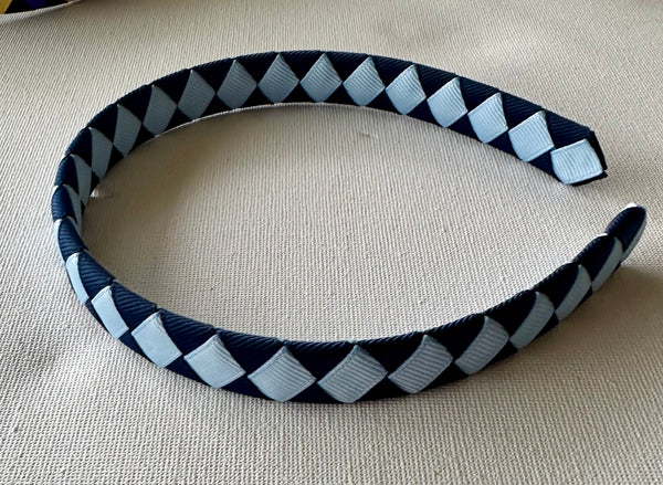 1.5cm wide woven headband bluebird and navy blue