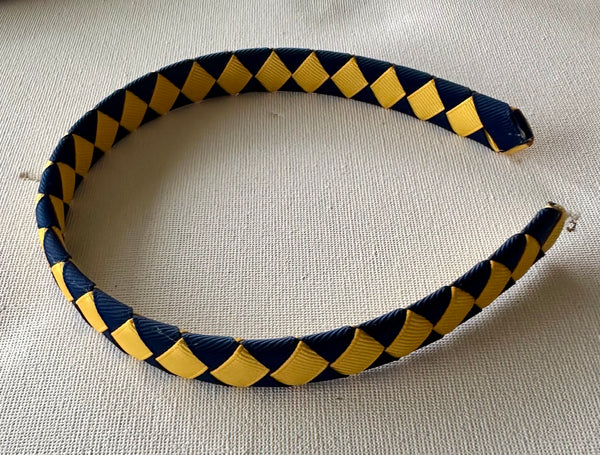 1.5cm wide woven headband navy blue and yellow gold