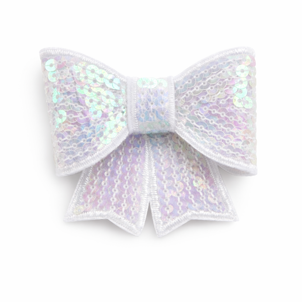 White Sequin 3 inch Bow Clip