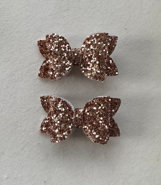 Pigtail pair Christmas Rose Gold Glitter Mini Bows