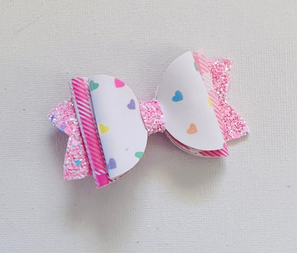 Hearts and Glitter Bow Hair Clip
