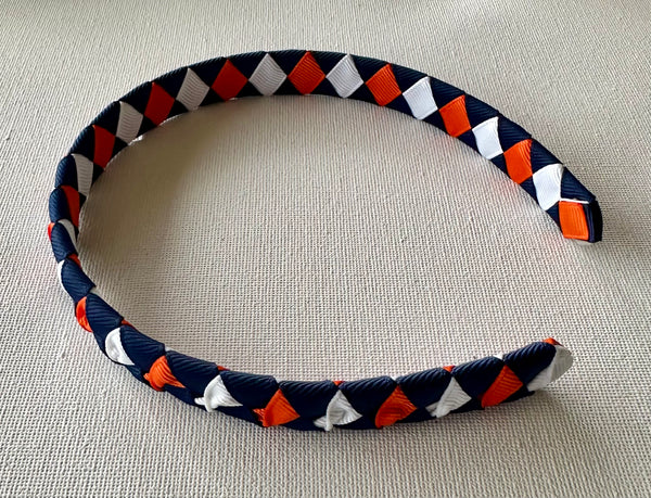 1.5cm wide woven headband navy blue, orange and white