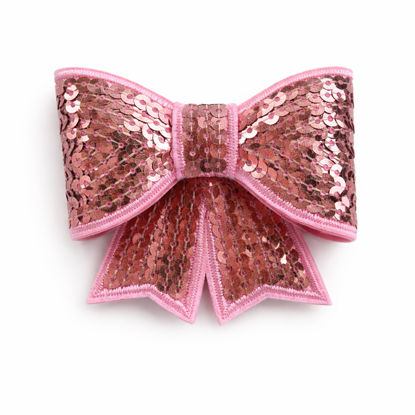Mid Pink Sequin 3 inch Bow Clip
