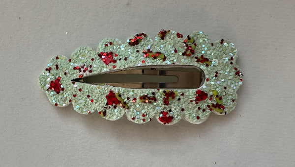 Extra Large Christmas Snap Clip Green and Red Glitter