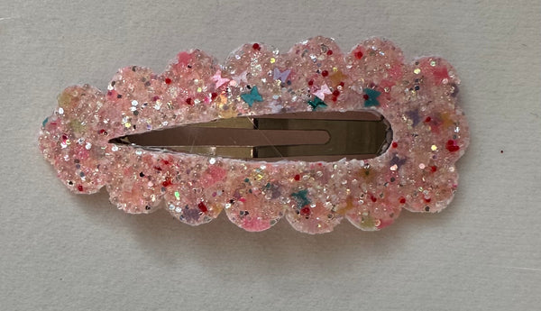 Extra Large Christmas Snap Clip Pink Stars Glitter