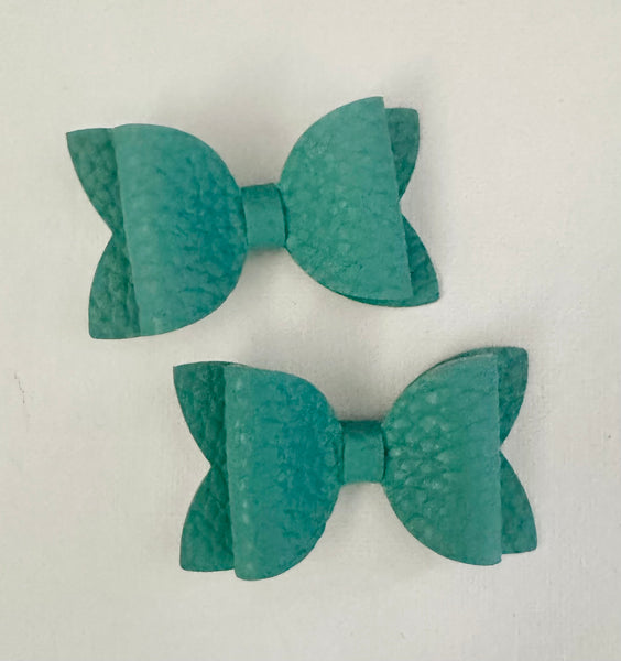 Pigtail Pair Jade Faux Leather School Bow Hair Clip School Hair Accessories