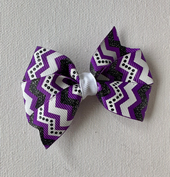 Purple, White and Black Chevron Hair Bow Clip