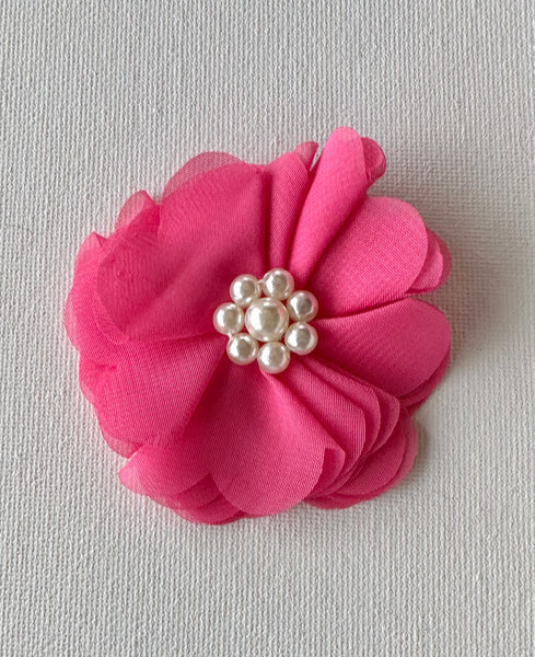 Hot pink chiffon Flower Clip with pearl centre