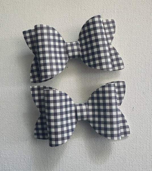 Pigtail Pair Gingham Check Navy Faux Leather School Bow Hair Clip School Hair Accessories