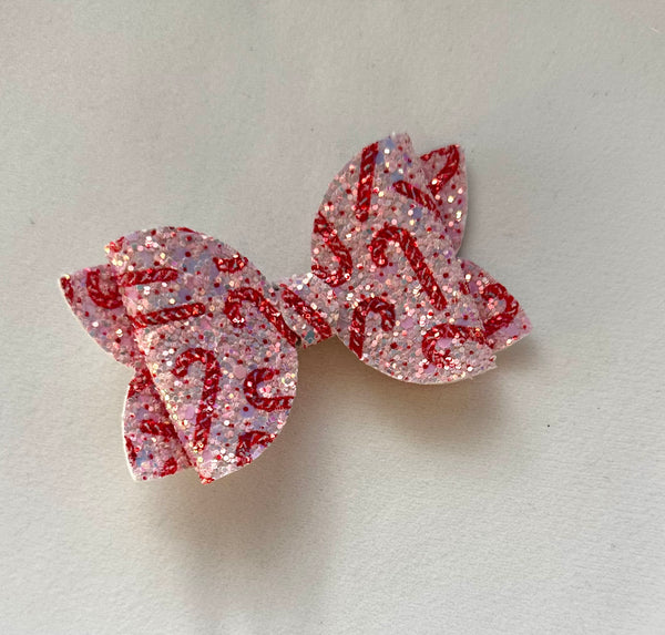 Pink Candy Cane Glitter Christmas Bow