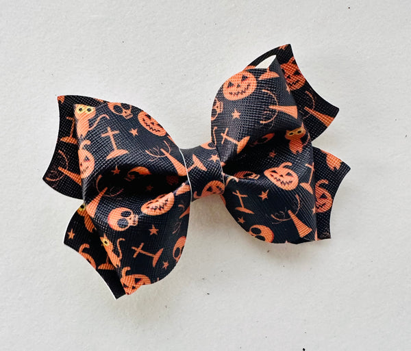 Halloween Black and Orange Large Hair Bow Clip