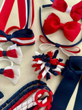 Red, navy and white School Hair Accessories Pack