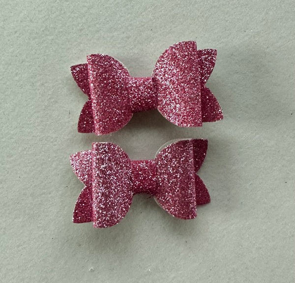Pigtail pair pink shimmer Mini Bows
