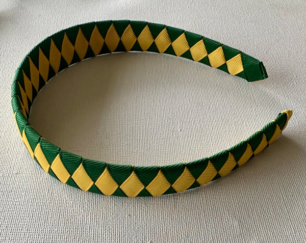 2.5cm wide woven headband forest green and yellow gold