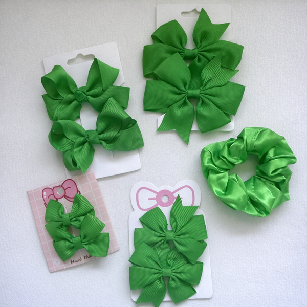 School Hair Accessories Emerald Green Pack Bows, Clips, Scrunchie
