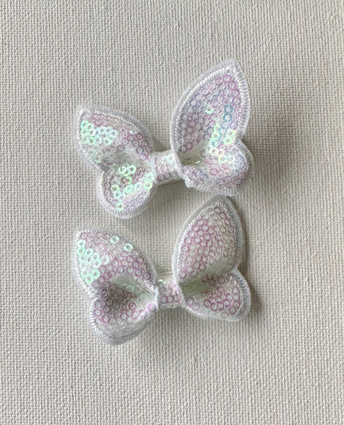 Pair white Sequin Butterfly Clips