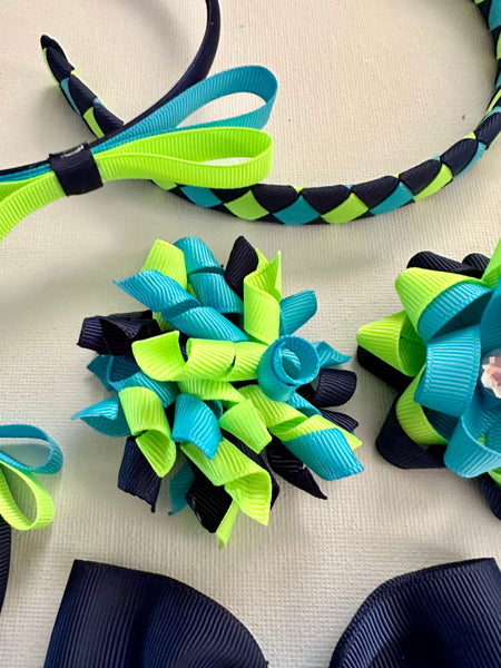 Navy, turquoise and lime School Hair Accessories Pack