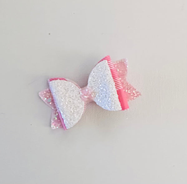 Pink Plaid Glitter Bow Hair Clip