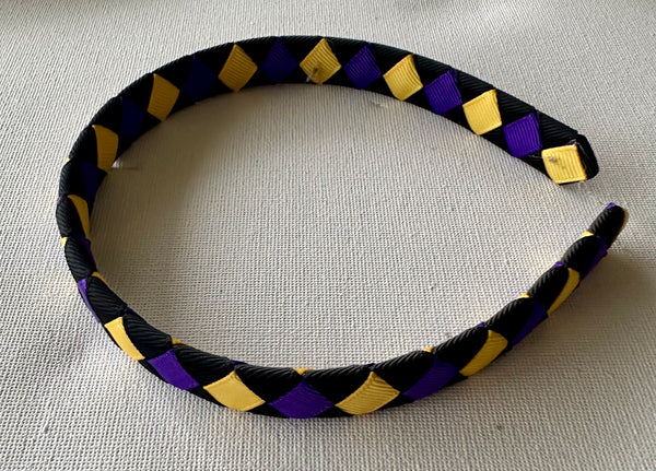 1.5cm wide woven headband purple, black and yellow gold