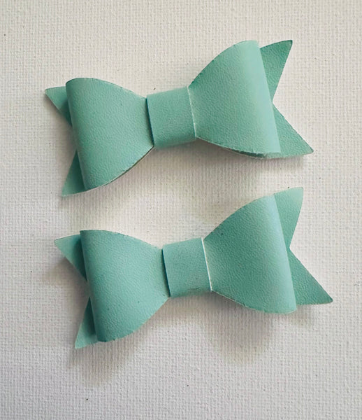 Pigtail Pair Mint Green Faux Leather School Bow Hair Clip School Hair Accessories