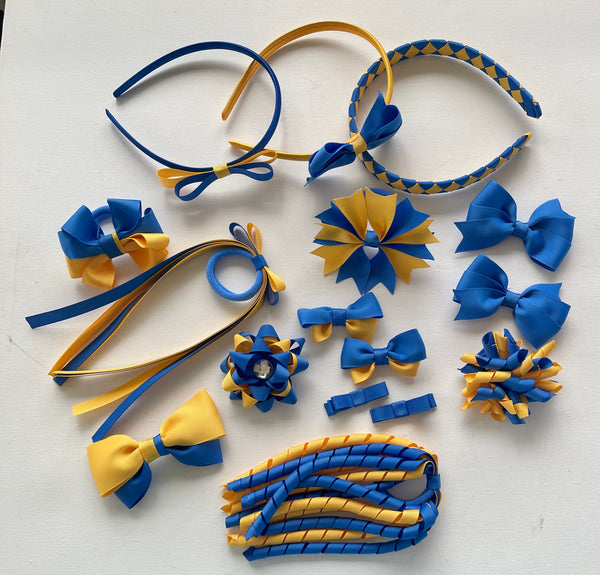 Royal blue and yellow gold School Hair Accessories Pack