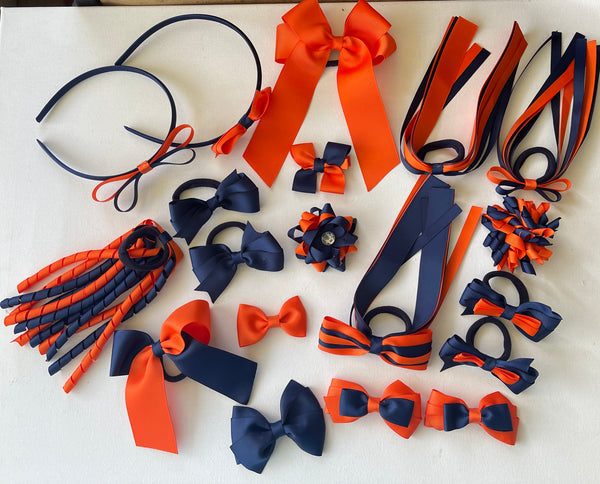 Orange and navy School Hair Accessories Pack
