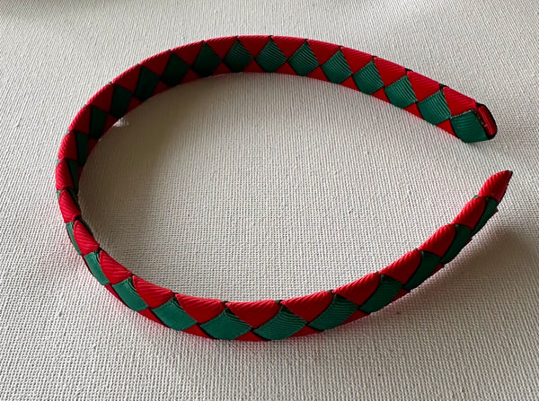 1.5cm wide woven headband red and Hunter green