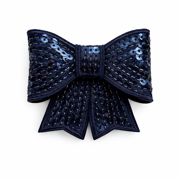 Navy Blue Sequin 3 inch Bow Clip