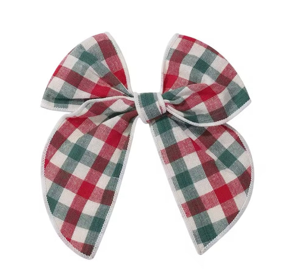 Red, Green and White Check Fable Bow Christmas Hair Clip