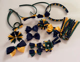 Navy, hunter green and yellow gold School Hair Accessories Pack