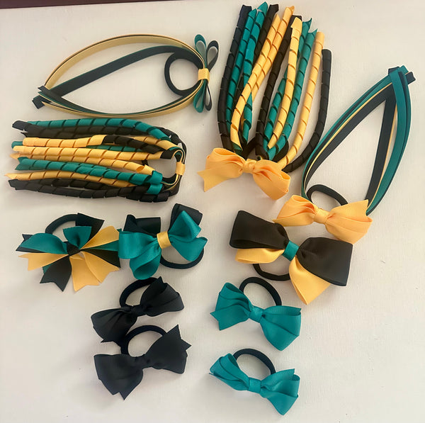 Black, jade and Yellow Gold school Hair Accessories Pack