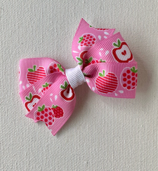Pink Apple Hair Bow Clip