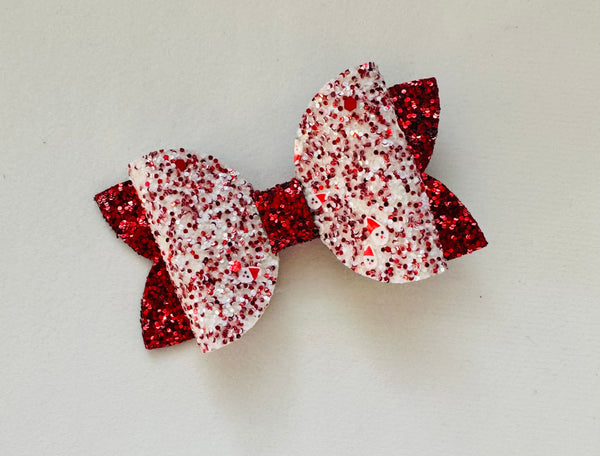 Christmas Santa Red and White Glitter Bow