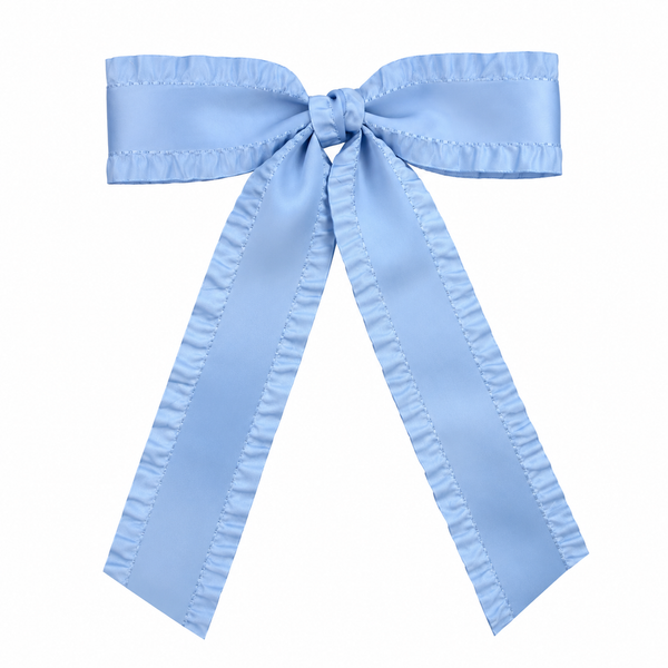 Light Blue Ruffle Ribbon Bow Clip Long Tail School Hair Accessories