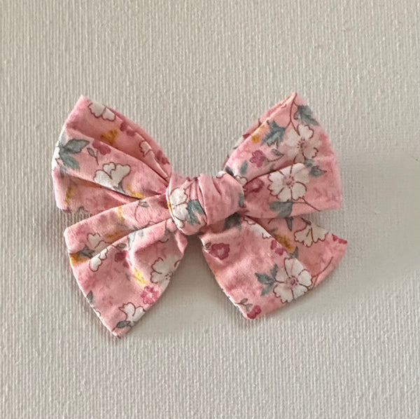Pink floral Fabric Bow Hair Clip